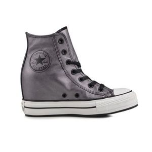 Converse High Top Gray Metallic Platform Wedge Sneakers